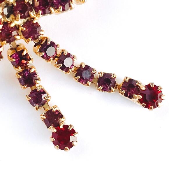 VTG 1960s Brooch Red Glass Rhinestone Bow Mid Century Gold Tone Pin Sparkly - Picture 8 of 11